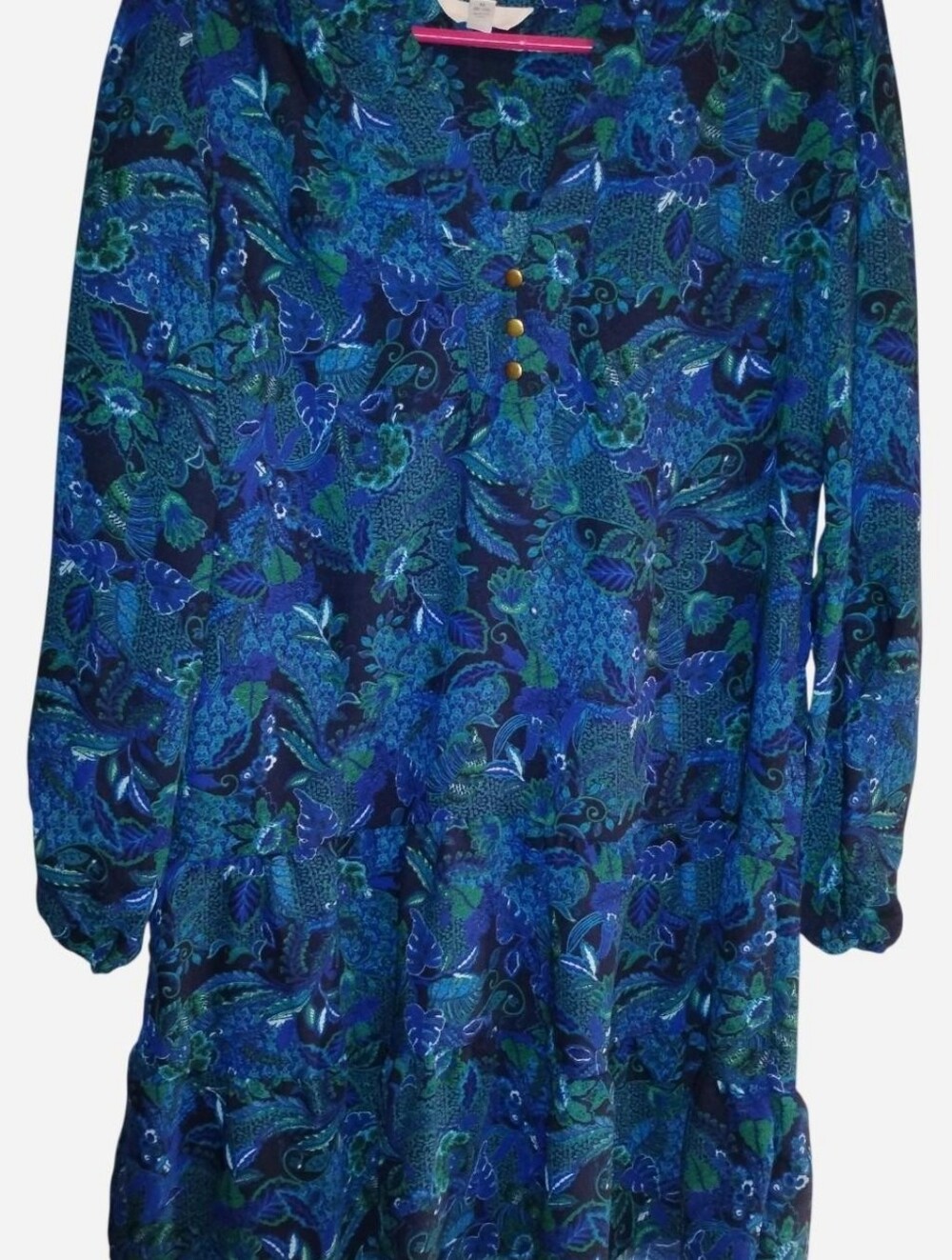 Time and Tru V-Neck Button Detail Paisley Long Sleeve Shift Dress Size M NWT